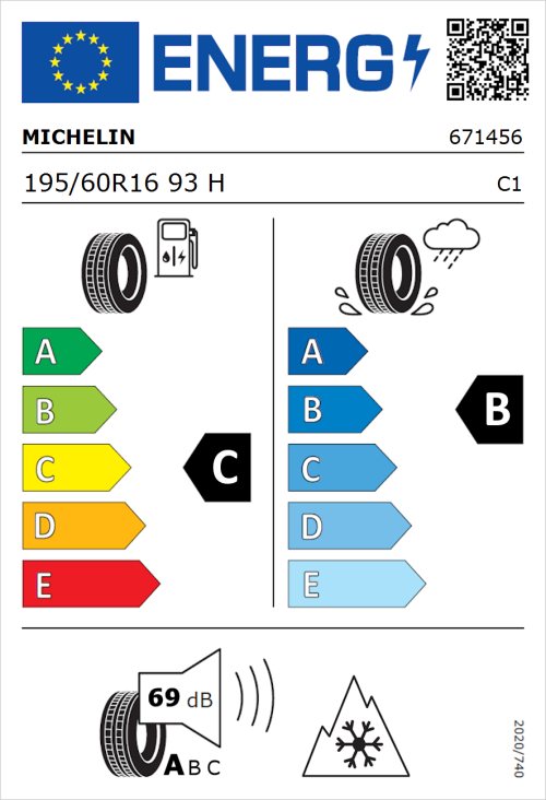 Tyre Label for Michelin CrossClimate 2 195/60R16 93H
