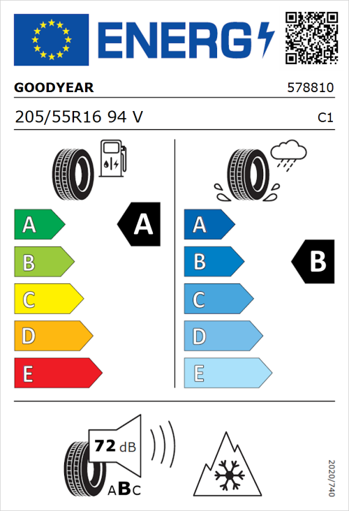 Tyre Label for Goodyear Vector 4Seasons Gen-3 205/55R16 94V