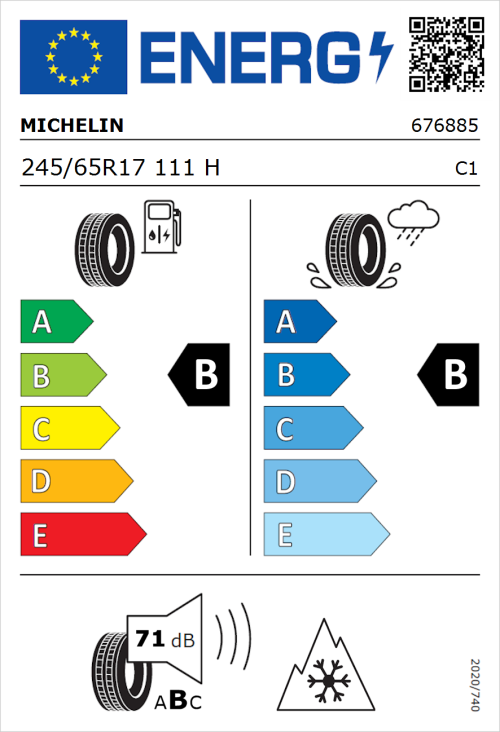 Tyre Label for Michelin CrossClimate 2 245/65R17 111H