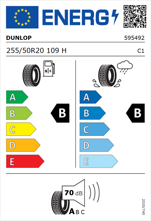 Tyre Label for Dunlop Sport Response 255/50R20 109H