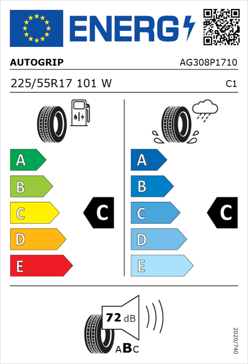 Tyre Label for Autogrip P308 225/55R17 101W