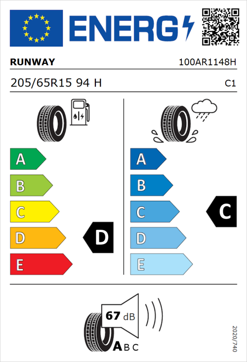 Tyre Label for Runway Enduro HP 205/65R15 94H